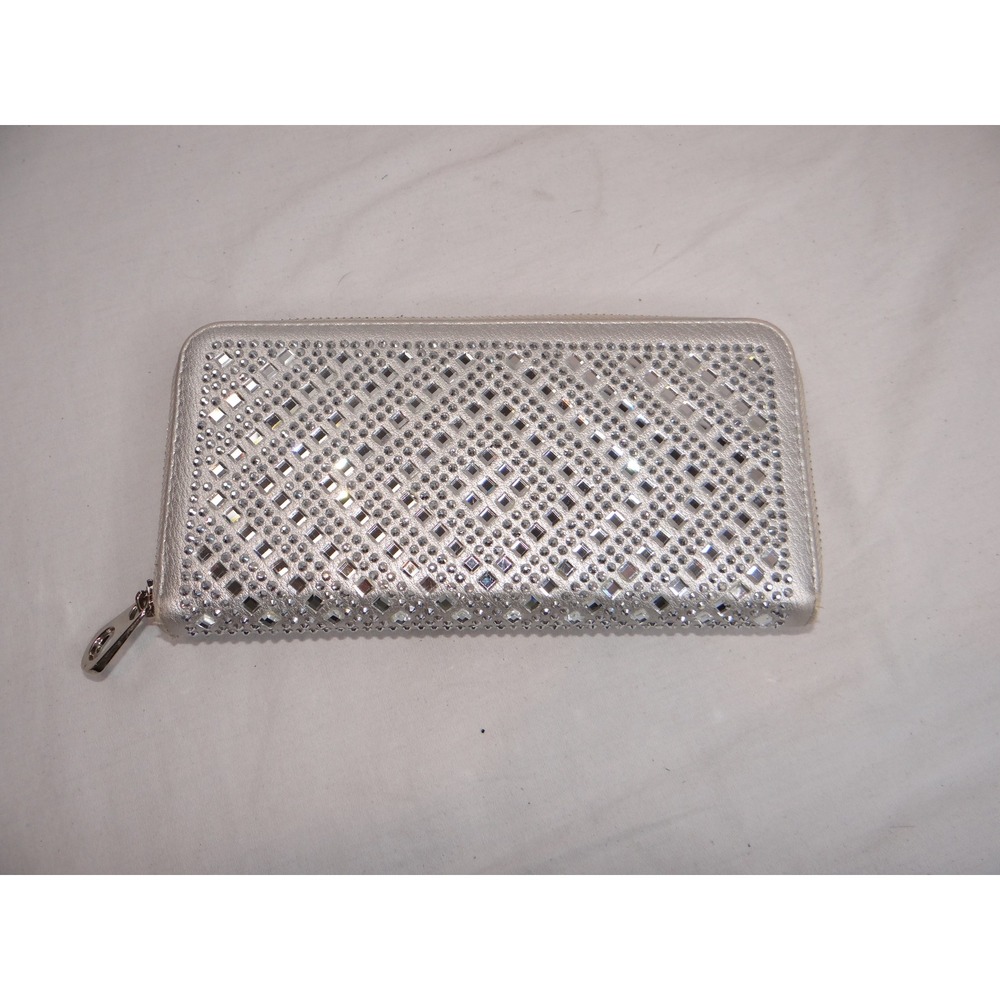 Sparkling Silver Rhinestone Zip‎ Around Wallet Clutch for Women